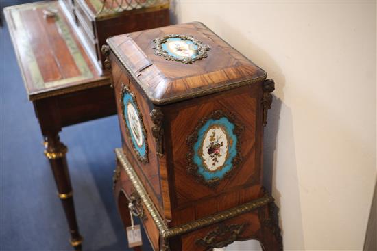 A 19th century French ormolu mounted tulipwood and kingwood bijouterie cabinet, W.1ft 4in. D.1ft 1in. H.3ft 3in.